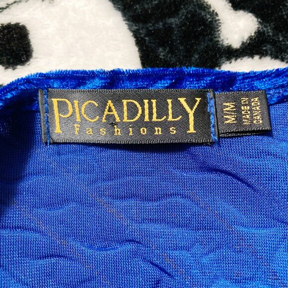PICADILLY NWT Royal blue velvet long sleeve shirt ~ Vintage MEDIUM LARGE top - Picture 2 of 14